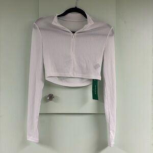White Cropped Half-Zip Long Sleeve